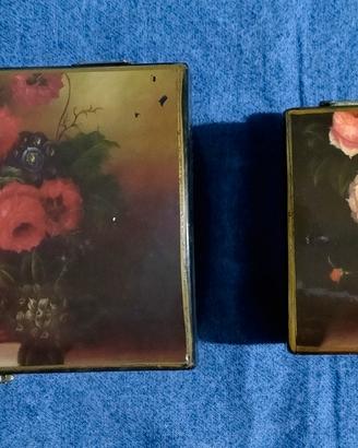 2 Scatole portagioie vintage laccate cm 15x10 13x9