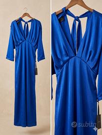 Abito lungo Pinko in raso blu elettrico - Nuovo