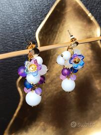 orecchini giada,quarzo,onice,bianco lilla,acciaio