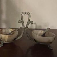 Porta sale e pepe in ottone e marmo con cucchiaini