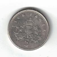 Moneta, Regno Unito, Five Pence, ElizabethII, 1991