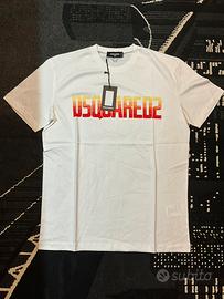 T-shirt Dsquared2 XXL bianca logo rosso-giallo