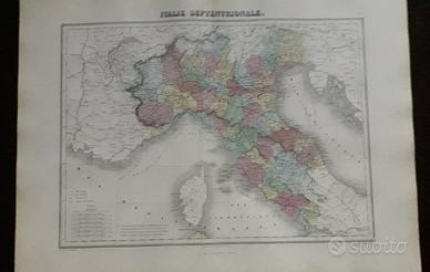 Carta geografica Italia dell'Ottocento 
