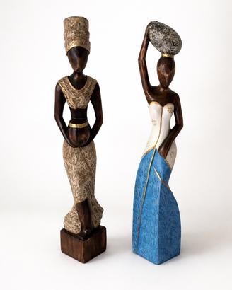 Coppia statue africane in legno dipinto