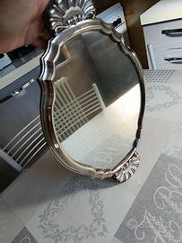 vassoio antico in argento e legno