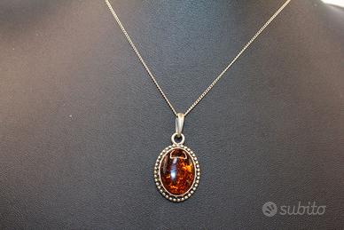 Stupenda collana ciondolo argento ambra Baltica