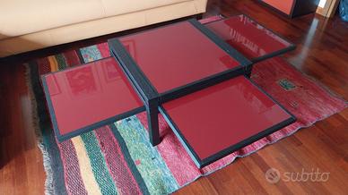 Tavolino Trasformabile con Piani in Vetro Rosso