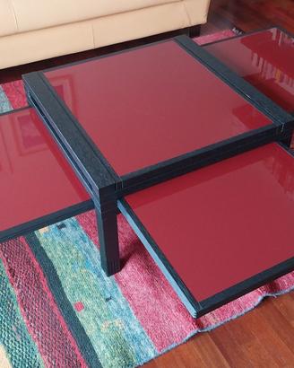 Tavolino Trasformabile con Piani in Vetro Rosso