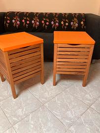 Pouf contenitori legno stoffa arancione 37x37x54h