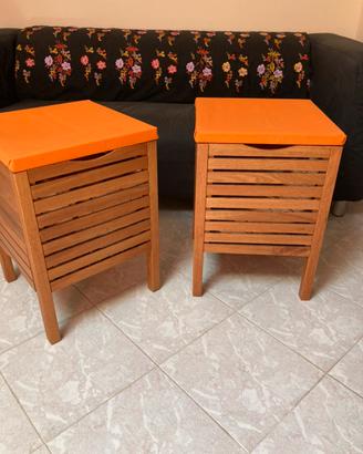 Pouf contenitori legno stoffa arancione 37x37x54h
