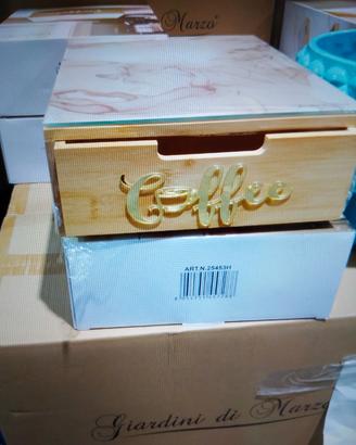 porta cialde e capsule di legno con base in vetro