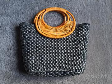Borsa a mano vintage intrecciata nera