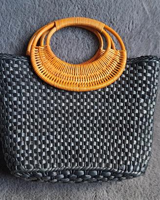 Borsa a mano vintage intrecciata nera