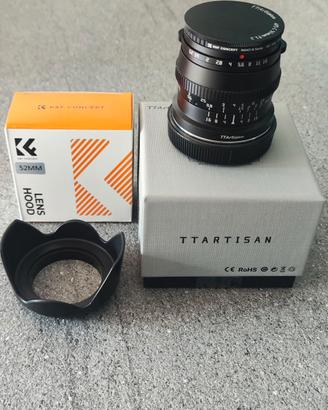 TTArtisan 50mm f/1.2 Canon RF+filtro UV e Paraluce