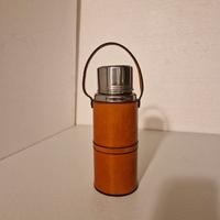 Borraccia in cuoio naturale e acciaio inox Anni 70