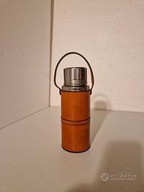 Borraccia in cuoio naturale e acciaio inox Anni 70
