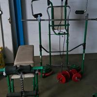 palestra multifunzione + pesi manubri e bilancere