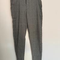 Pantaloni a quadri bianco, nero e grigio viscosa