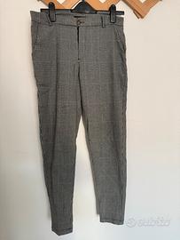 Pantaloni a quadri bianco, nero e grigio viscosa