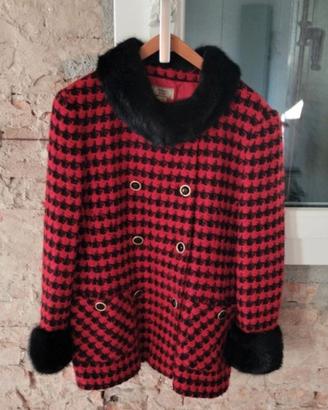 Cappotto pied de poule rosso e nero