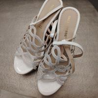 scarpe donna estive o da sera, crema e brillantini