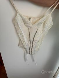 Corpetto pizzo bianco con strass taglia 42