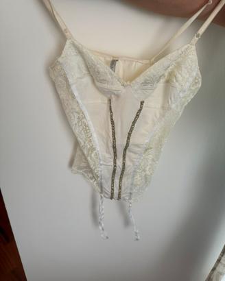 Corpetto pizzo bianco con strass taglia 42