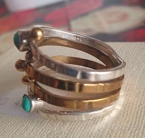 Anello a fascia multifilo in argento e ottone