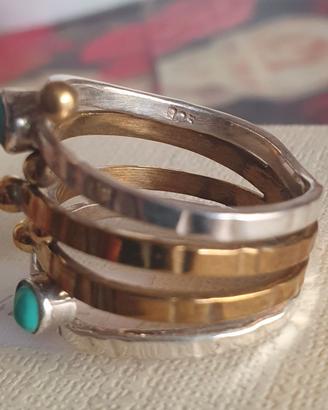 Anello a fascia multifilo in argento e ottone