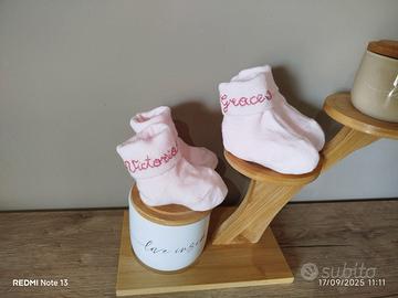 Scarpette cotone/lana ricamate con nome