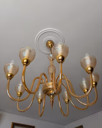 Lampadario Murano ambra 10 luci anni ’60