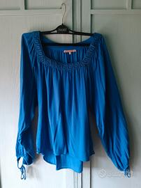 camicia blusa donna blu maniche larghe M/L