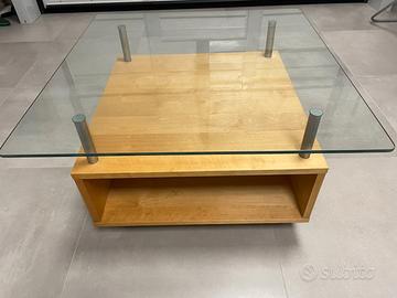 Mobile salotto in vetro e legno con ruote