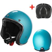 CASCO JET MOTO VINTAGE TURCHESE GLITTERATO VISIERA