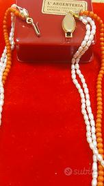 Collana a 3 fili perle corallo oro  750