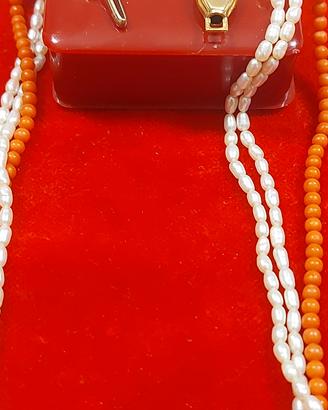 Collana a 3 fili perle corallo oro  750