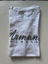 T-Shirt Armani Exchange Bianca XS Strass Neri