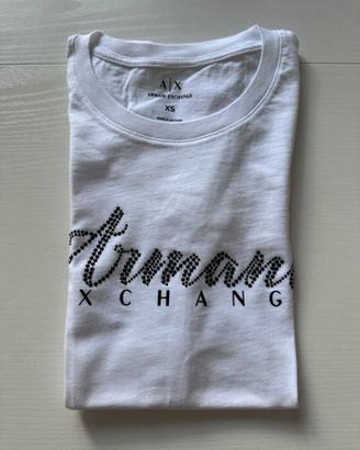 T-Shirt Armani Exchange Bianca XS Strass Neri