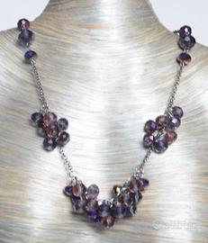 Set girocollo, bracciale orecchini cristalli viola