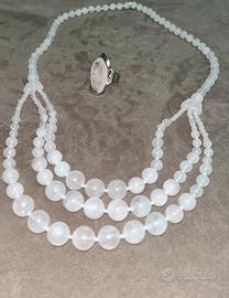 Set-COLLANA E ANELLO IN QUARZO ROSA-