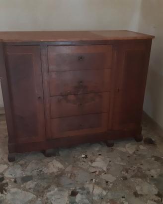 Comò cassettone legno con piano in marmo 