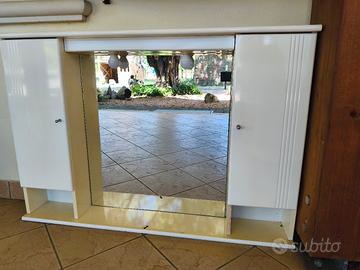 specchio bagno con luce e sportelli con ripiani
