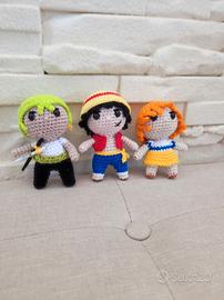 One Piece 'Luffy, Nami, Zoro' all'uncinetto 