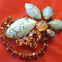 Spilla vermeil fiori con pietre dure anni '60