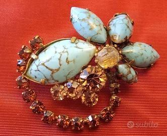 Spilla vermeil fiori con pietre dure anni '60