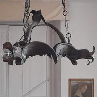 lampadario artistico stile LIBERTY ferro battuto 