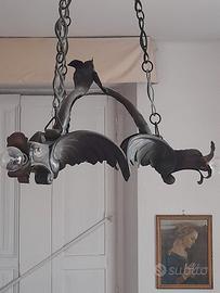 lampadario artistico stile LIBERTY ferro battuto 