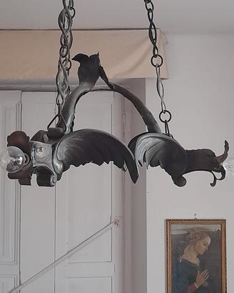 lampadario artistico stile LIBERTY ferro battuto 