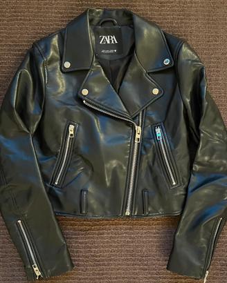 Giacca biker in similpelle nera, Zara, taglia S