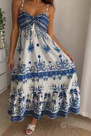 Abito lungo estivo bianco e blu – Taglia 44